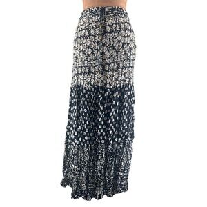 Chaudry KC Y2K Boho Maxi Skirt 2X Black White Rayon Deadstock India Festival
